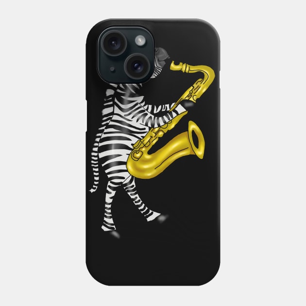 Funny Zebra Saxophone Jazz Lovers Gift Fine Art Phone Case by Merchweaver