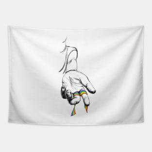 Hand holding rainbow lint Tapestry