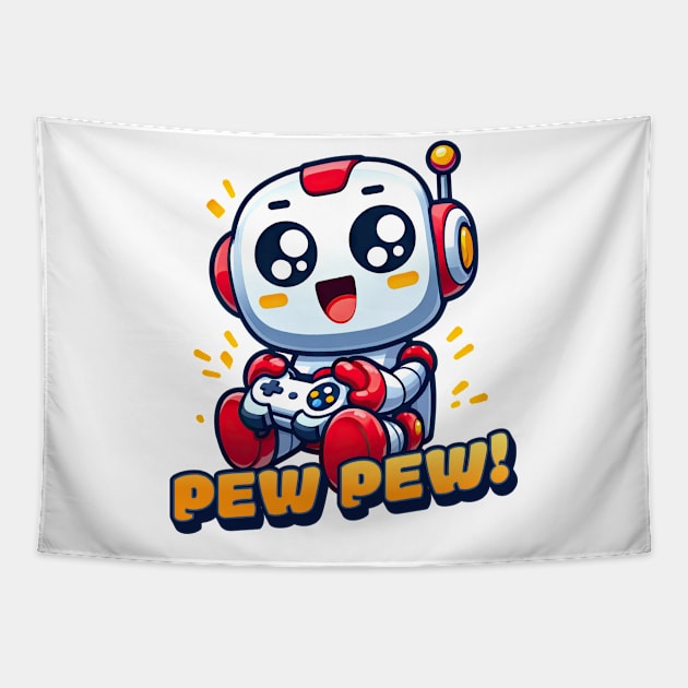 Pew Pew! - Cute Robot Gamer Tapestry by Whimsy Works