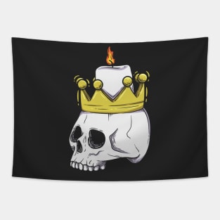 King skull with burning candle Tapestry