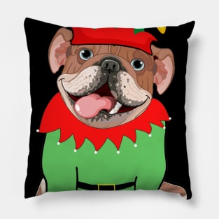 Bulldog In Elf Costume Christmas Pillow