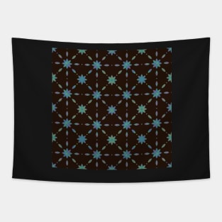 Multicolored Floral Stars Blue Tapestry