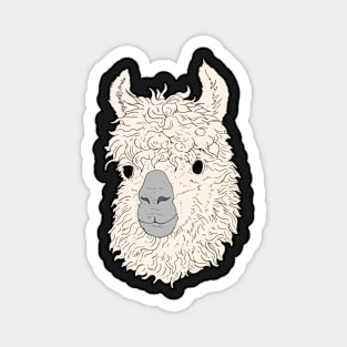 Smiling Llama Head white fur Hand Drawn Magnet