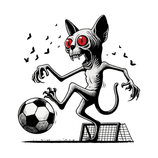 Horror Cat Playing Soccer T-Shirt