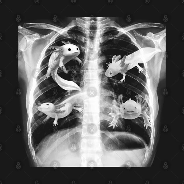 Axolotls Fish skeleton XRay Inside White-Axolotl Lizard by Msafi