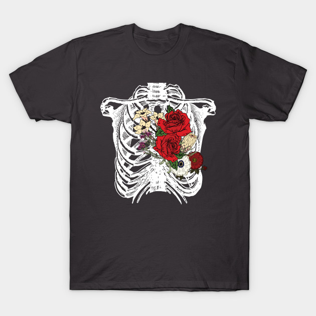 Disover Skeleton Chest with Flowers Heart - Skeleton - T-Shirt
