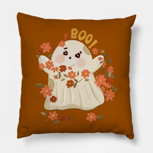 Boo Ghost Dances With Flowers Pillow