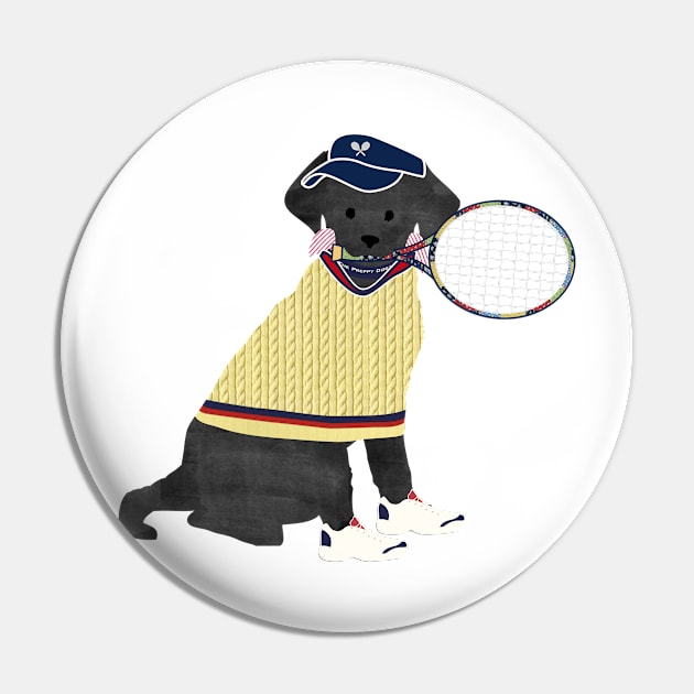 Black Lab Preppy Tennis Dog Pin by emrdesigns