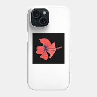 Red Hibiscus Tropical Watercolor Illustration with a black background Phone Case