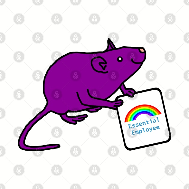 Purple Rat with Essential Employee Rainbow Sign by ellenhenryart