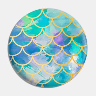 Mermaid Tail Scales Sea Blue Gold Pin