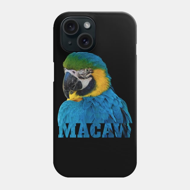 Beautiful Blue and Gold Macaw Parrot Image and Word Phone Case by Einstein Parrot