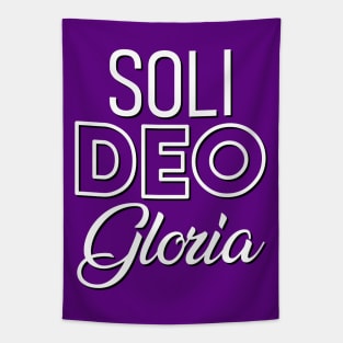 Soli Deo Gloria white text Tapestry