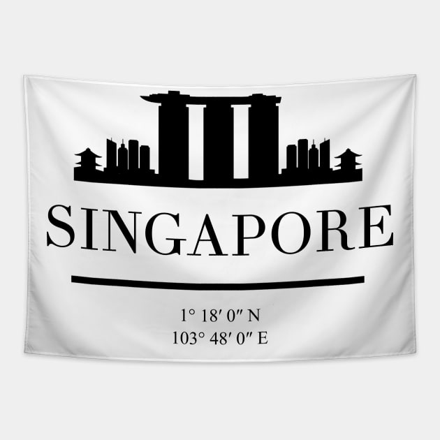 SINGAPORE BLACK SILHOUETTE SKYLINE ART Tapestry by deificusArt