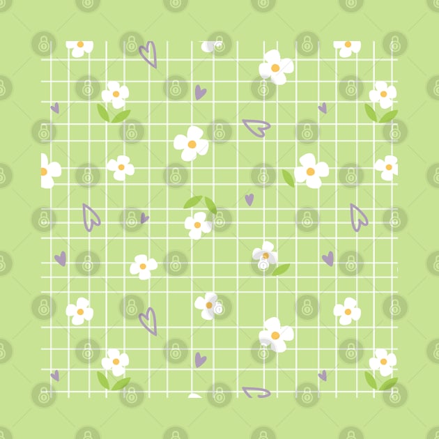 Cute Flower Pattern Green Background by mamita.design