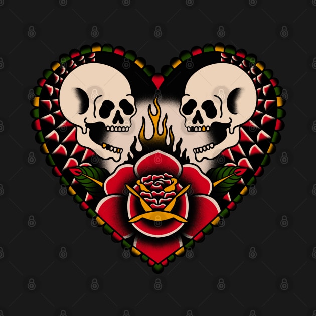 Soul Mates Skull Love Traditional Tattoo by Trippycollage