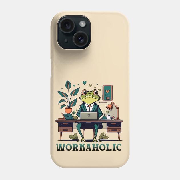 Workaholic cartoon frog Phone Case by MusicianCatsClub