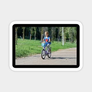 Child Little Girl Bicycling Magnet