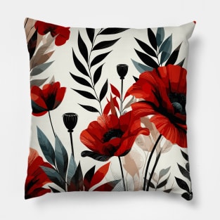 Red Poppy Flower Pillow