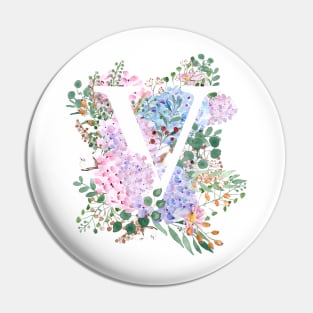 botanical monogram alphabet V hydrangea flowers Pin