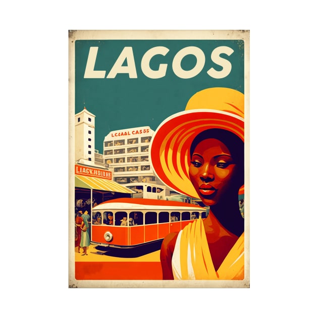 Lagos Nigeria Woman Vintage Travel Art Poster by OldTravelArt