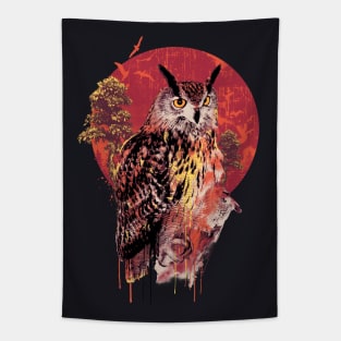 Owl Red Tapestry