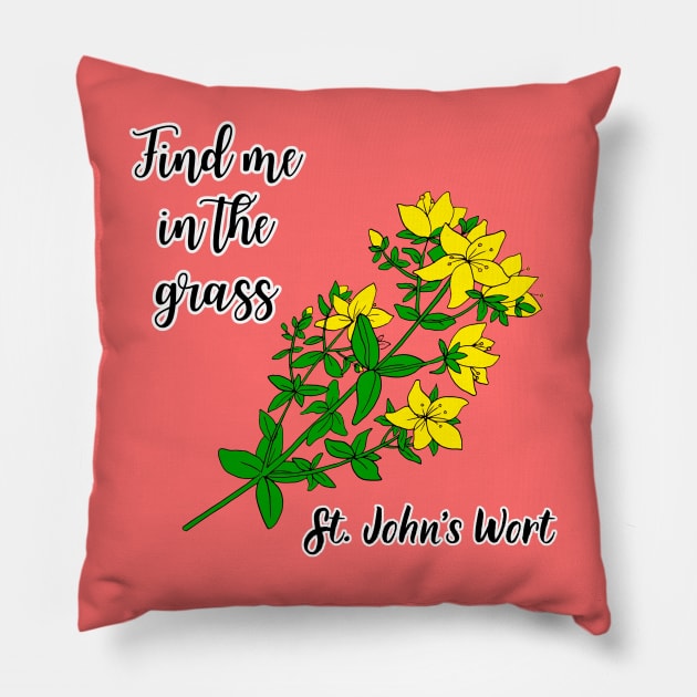 Find me in the grass St. Johns Wort Pillow by Kamila's Ideas