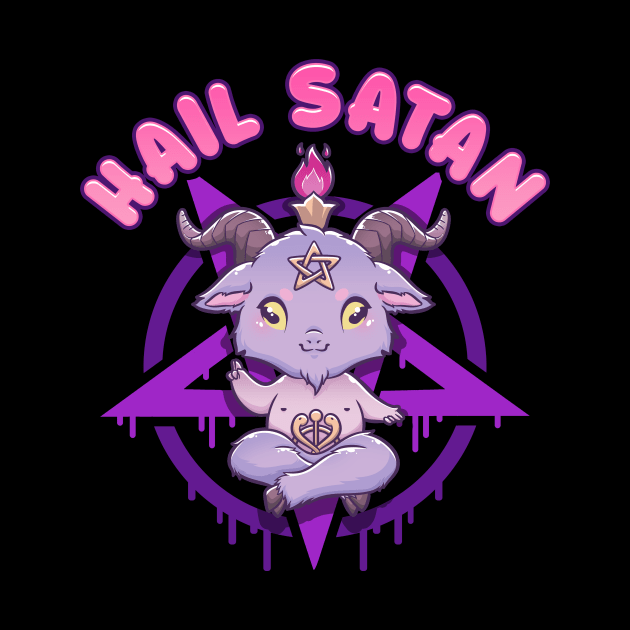 Hail Satan Death Metal Cute Pentagram Baphomet print by biNutz