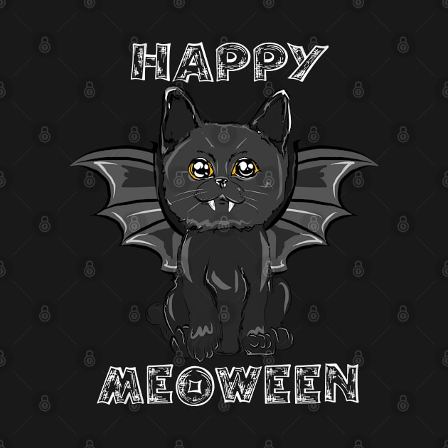 Black Bat Cat Halloween Vampire Happy Meoween Costume by Caskara