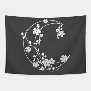 Crescent with Flowers: Nighttime Bloom Tapestry