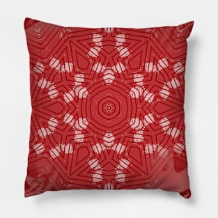 Red stripes on grunge pink mandala Pillow