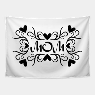 Love Mom with Fancy Heart Script Tapestry