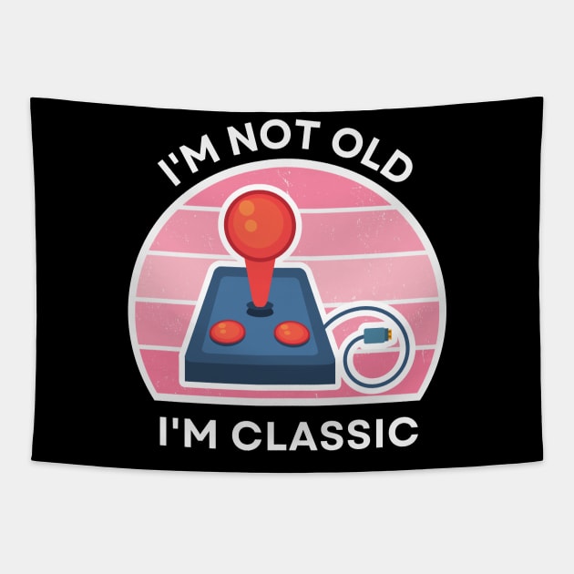 I'm not old, I'm Classic | Joystick | Retro Hardware | Vintage Sunset | Gamer girl | '80s '90s Video Gaming Tapestry by octoplatypusclothing@gmail.com