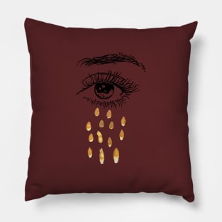 minimalistic crying eye with golden tears Pillow