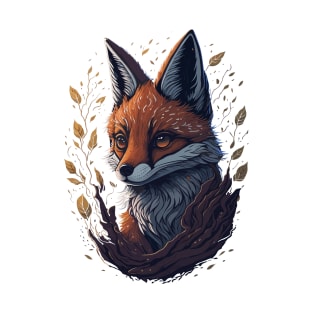 Cute Fox Fantasy forest pattern T-Shirt