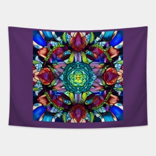 Stained Glass Abstract Rose Mandala Tapestry