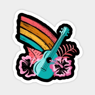 Tropical Ukulele Rainbow Hibiscus Flowers Hawaiian Island Paradise Magnet