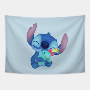 Cute Stitch Hugging Scrump Plush Doll Fanart Tapestry