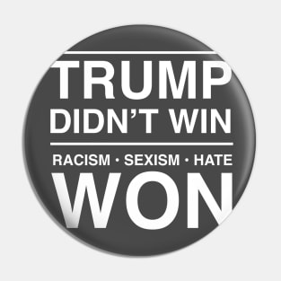 Trump Didn't Win. Racism. Sexism. Hate Won Pin