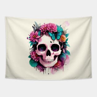 Lady skull, sugar skull, dark, La catrina, calavera, skeletons lovers, cool skulls, bones, gothic floral lady Tapestry