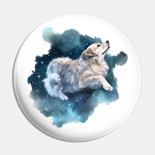 Celestial Space Dog Watercolor Art Pin