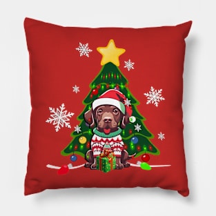 Christmas Dog Lover Cute Chocolate Labrador Pillow