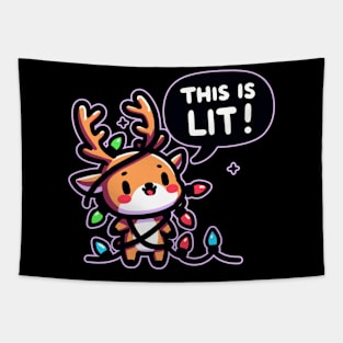 Funny Reindeer Cheer: 'This Is Lit' Festive Tee Tapestry