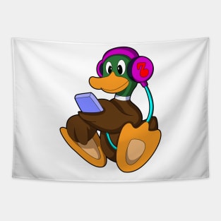 Duck with Phone & Headphone Tapestry