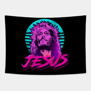 Jesus Retrowave Tapestry
