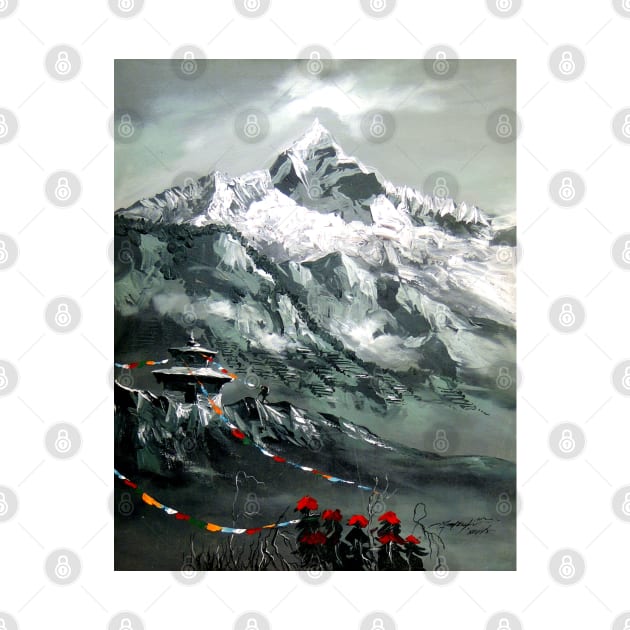 Panoramic View Of Mountain Everest by whimsyart