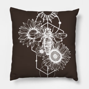 Bee and Sunflower in White Print Pillow