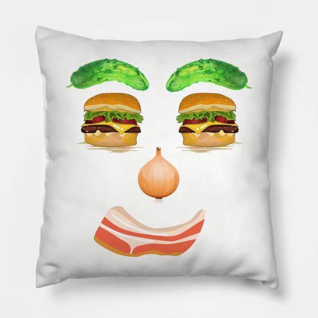 Burger Face Pillow by Rickido