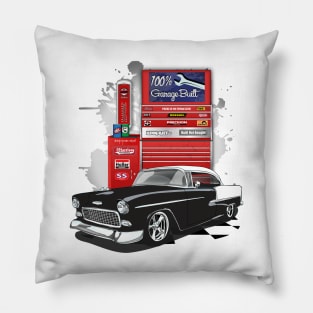 1955 Black and White Chevy Bel Air Garage Built Print Pillow