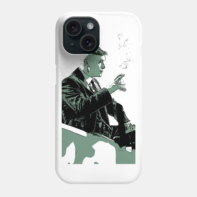 Thomas Shelby sits in the bar at the counter with a wisky glass and a cigarette in his hand as abstract comic art Phone Case by ComicPrint